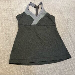 lululemon athletica Black Halter Tank with Gray Stripe Trim